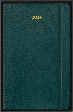 Agenda 2024 - Precious & Ethical Planner with Gift Box - 12-Month, Weekly - Faux Snakeskin - Large, Vegan Soft Cover - Green