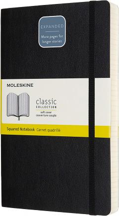 Carnet - Moleskine Notebook, Expanded Large, Squared, Black, Soft Cover