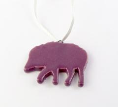 Decoratiune Craciun - Ceramic Wild Boar on String, liliac, 4x3cm