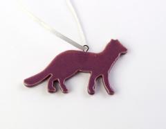 Decoratiune Craciun - Ceramic Fox on String, liliac 6x2cm