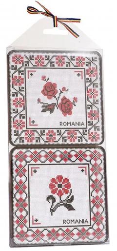 Set 4 suporturi pahare - Cusaturi romanesti pe etamina