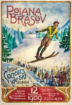 Poster inramat - Poiana Brasov, Intaiul Concurs de Ski disputat 1909