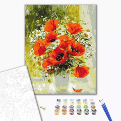 Set pictura pe numere - Field bouquet painted in oil