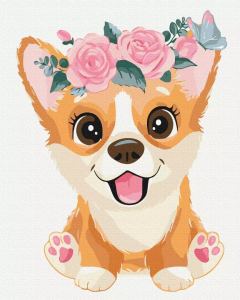 Set pictura pe numere - Corgi in a wreath, 40x50 cm