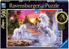 Puzzle - Glow in the dark - Unicorni la rau - 500 piese