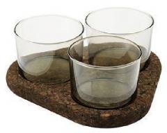 Set 3 pahare si tava din pluta