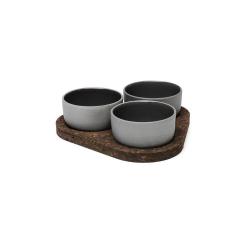 Set boluri cu tava pluta - Raw Stadt Aida Unglazed Bowls + Cork Tray