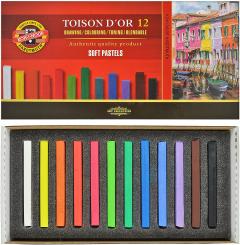 Set 12 culori pastel uscate cu sectiune patrata - Toison D'Or