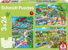 Puzzle 3 x 24 piese - O zi la Zoo