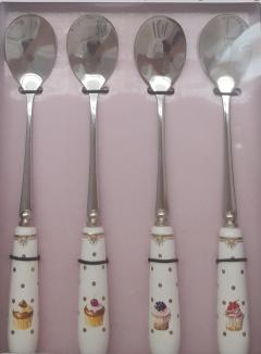 Set de 4 lingurite cu maner de portelan - Dots and Cupcakes