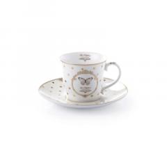 Ceasca si farfurie in cutie metalica - Dots and Butterflies