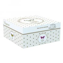 Ceasca si farfurie in cutie metalica - Dots and Butterflies