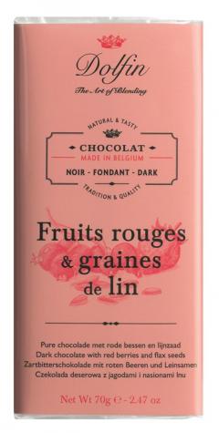 Ciocolata neagra cu fructe rosii si seminte de in