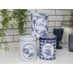 Set 3 cutii metalice-Katie Alice Vintage Indigo Tea, Coffee And Sugar