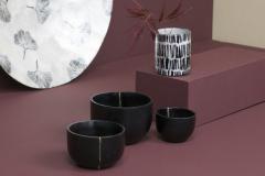 Bol din lemn - Mah Kintsugi - Black W.Gold