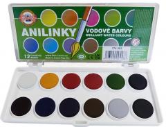 Acuarela, 12 culori - pastila 22,5 mm, culori stralucitoare Anilinky