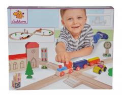 Set trenulet lemn Eichhorn, cu accesorii, 35 piese