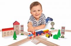 Set trenulet lemn Eichhorn, cu accesorii, 35 piese