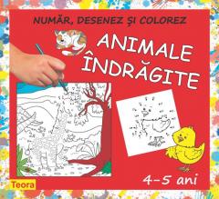 Numar, desenez si colorez - Animale indragite