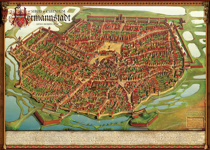 Afis - Harta Sibiu (Hermannstadt) secolul al XVII-lea