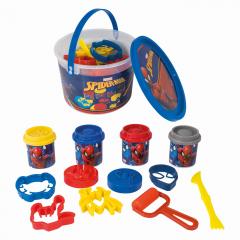 Set Galetusa cu 4 borcanase de plastilina si accesorii de modelat - Spider-Man