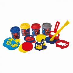 Set Galetusa cu 4 borcanase de plastilina si accesorii de modelat - Spider-Man