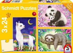 Puzzle 3 x 24 piese - Panda, Lama, Sloth