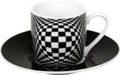 Set 4 cesti cu farfurie - Espresso Optical Illusion