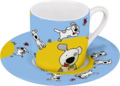 Set 4 cesti cu farfurie - Espresso Globetrotter