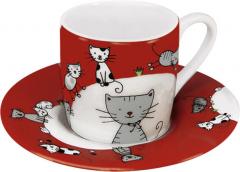 Set 4 cesti cu farfurie - Espresso Globetrotter