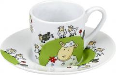Set 4 cesti cu farfurie - Espresso Globetrotter