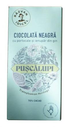 Ciocolata 70% cacao cu portocale si ienupar din gin Puscalupi 80g