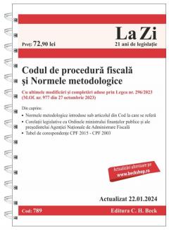 Codul de procedura fiscala si Normele metodologice de aplicare. Cod 789. Actualizat la 22.01.2024