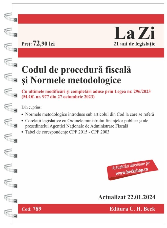 Codul de procedura fiscala si Normele metodologice de aplicare. Cod 789