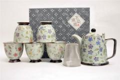 Set Ceainic de portelan cu sita si 5 cupe - model 5