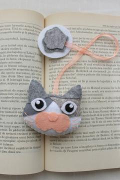 Semn de carte - Motan alb cu pete gri - Grig