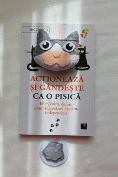 Semn de carte - Motan alb cu pete gri - Grig