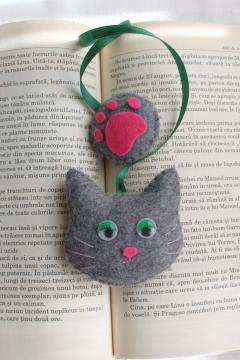 Semn de carte - Pisica gri ochi verzi - Suzie