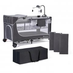 Patut pliabil cu accesorii pentru bebelusi - Leody, gri