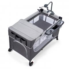 Patut pliabil cu accesorii pentru bebelusi - Leody, gri