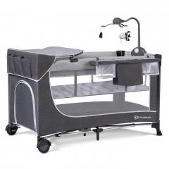 Patut pliabil cu accesorii pentru bebelusi - Leody, gri
