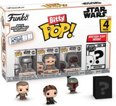 Set 4 figurine - Bitty Pop! Star Wars: The Mandalorian: The Mandalorian, Kuiil, Offworld Jawa, & Mystery Chase Figure
