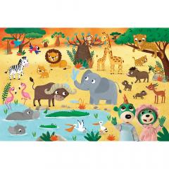 Puzzle 24 piese - Trefl Primo - Super Maxi - Babies and the Bear in Safari