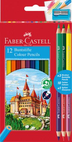 Set 12 creioane colorate - Faber-Castell + 3 creioane bicolore