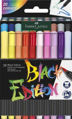 Set 20 carioci cu varf tip pensula - Faber-Castell - Black Edition