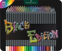 Set 100 creioane colorate - Faber-Castell - Black Edition, cutie metalica