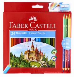 Set 24 creioane colorate - Faber-Castell hexagonale + 3 creioane bicolore