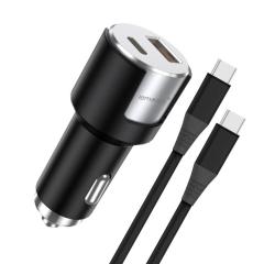 Incarcator Auto - Fast Charge 1 x port PD Type-C 20W + 1 x port USB-A QC 3.0 18W cu cablu Type-C la Type-C 20W