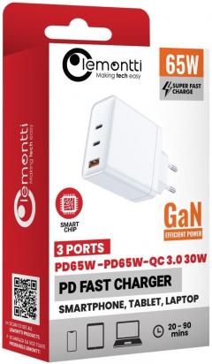 Incarcator Retea - 2x Type-C si 1x USB-A (65W, Fast Charge, EU Plug)