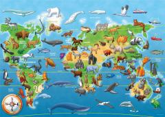 Puzzle mare 60 piese - Harta animale pe cale de disparitie